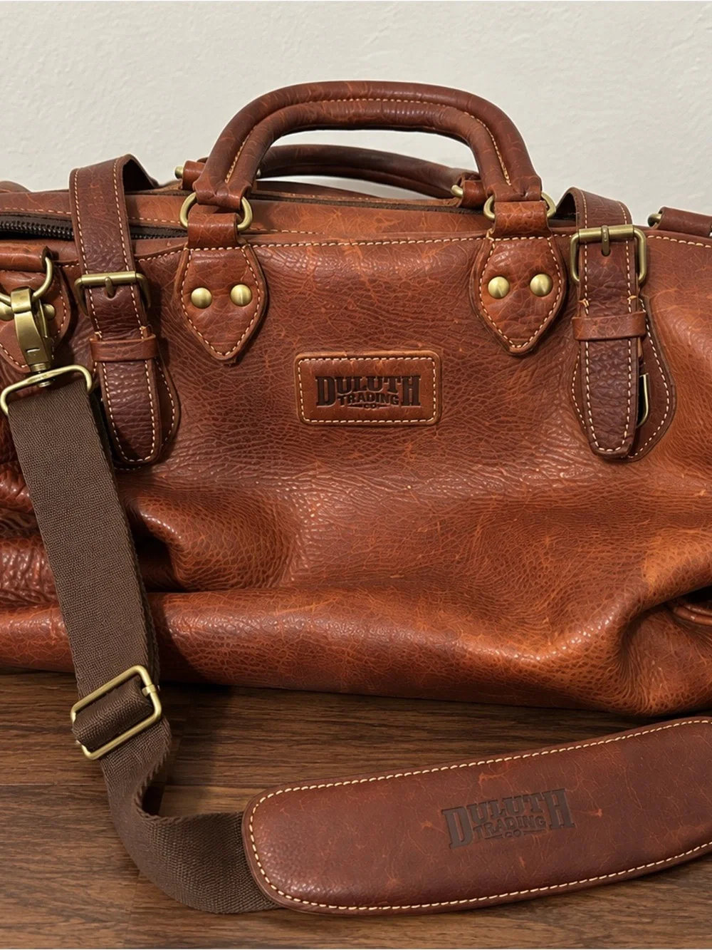 Duluth Trading Co Brown Leather Weekender Bag